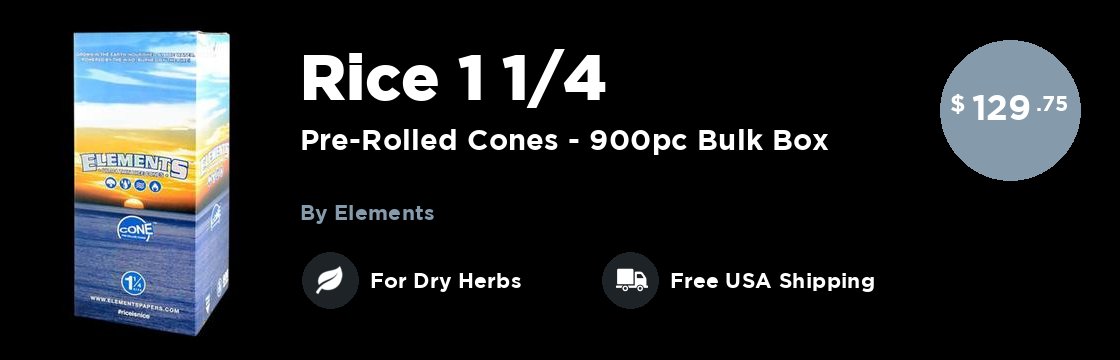 Elements Rice 1 1/4" Pre-Rolled Cones - 900pc Bulk Box