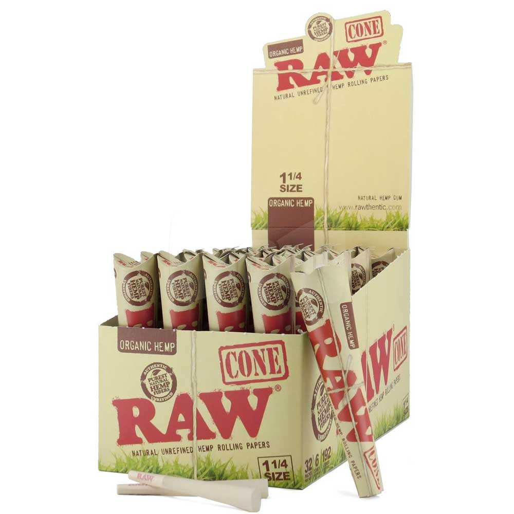 Raw Organic Pre-Rolled Cones 1 1/4 Size - 32 Pack Per Box